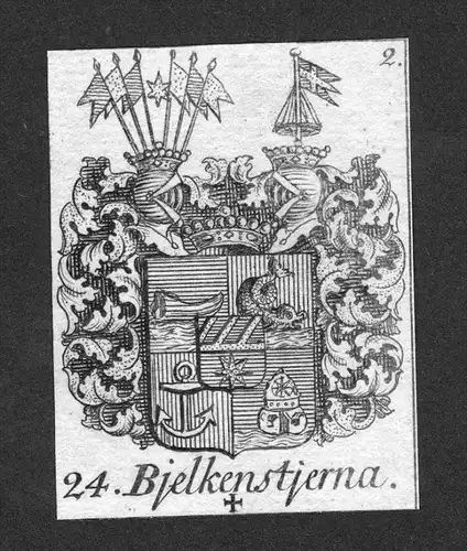 - Bjelkenstjerna Wappen vapen coat of arms Heraldik Genealogie Kupferstich