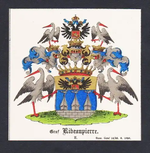 . Graf Ribeaupierre Wappen Heraldik coat of arms heraldry Lithographie