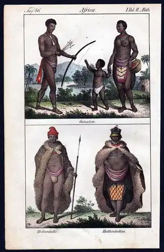 - Hottentots Khoikhoi costumes Africa handcolored litho