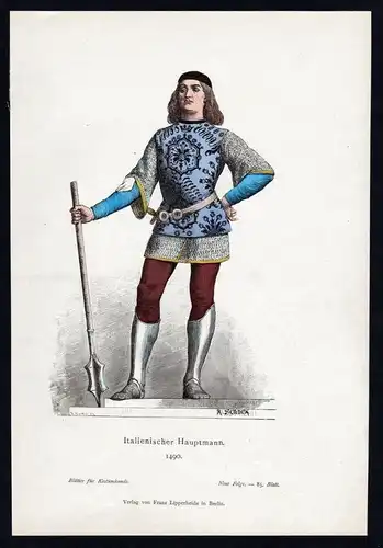 Italien Hauptmann Soldat 1490 Trachten Tracht costume original Grafik