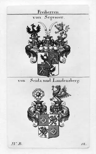 Segesser - Seida und Landensberg - Wappen coat of arms Heraldik heraldry Kupferstich