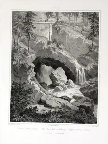 Golling an der Salzach Wasserfall Salzburg Lithographie Pezolt