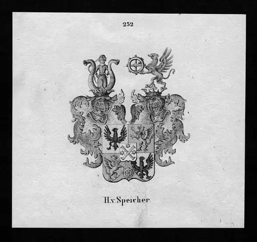 von Speicher Wappen Adel coat of arms heraldry Heraldik Lithographie