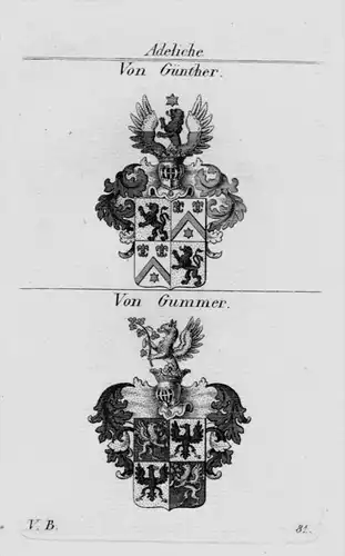 Von Günther Gummer Wappen Adel coat of arms heraldry crest Kupferstich