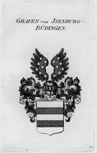 Isenburg Büdingen Wappen Adel coat of arms heraldry Heraldik Kupferstich