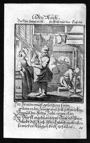 Koch cook kochen cooking Beruf profession Weigel Kupferstich antique print