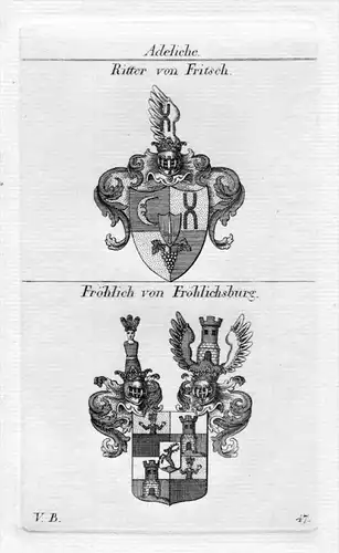 Fritsch / Fröhlich - Wappen Adel coat of arms heraldry Heraldik Kupferstich