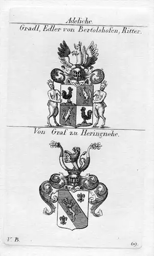 Gradl / Heringnohe - Wappen Adel coat of arms heraldry Heraldik Kupferstich