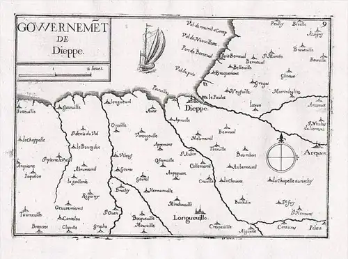 Dieppe Haute-Normandie Seine-Maritime France gravure Kupferstich Tassin