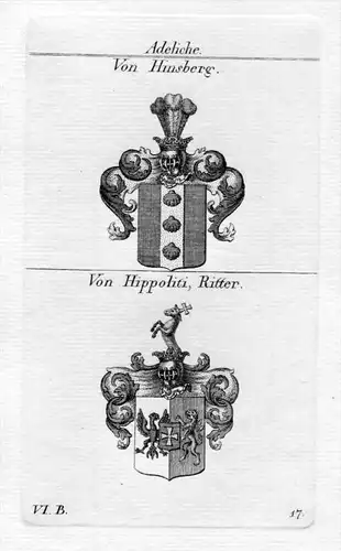 Von Hinsberg / Hippoliti, Ritter / Bayern - Wappen coat of arms Heraldik heraldry Kupferstich