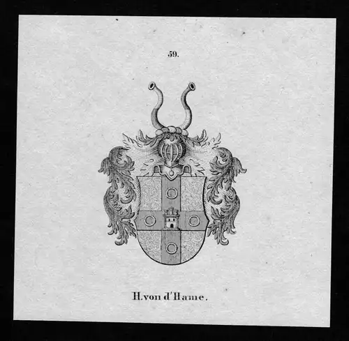 von d' Hame Wappen Adel coat of arms heraldry Heraldik Lithographie
