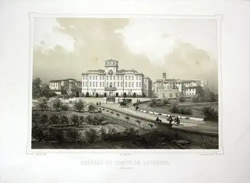 Chateau du Comte de Larderel a Pomarance - Pomarance Toskana Tuscany Italien Ansicht veduta Lithographie Litho
