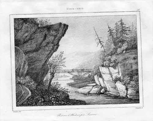 Hudson Lake Luzerne New York Amerika America Original  engraving