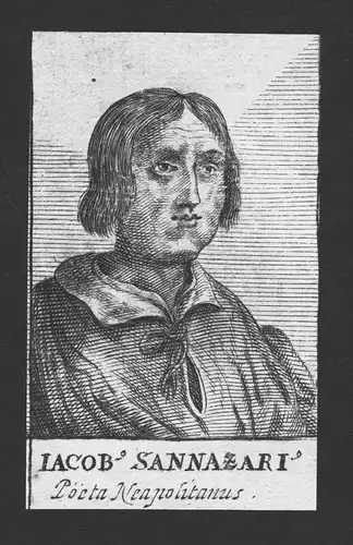 Jacobus Sannazarius Dichter poet Neapel Napoli Italy Kupferstich Portrait