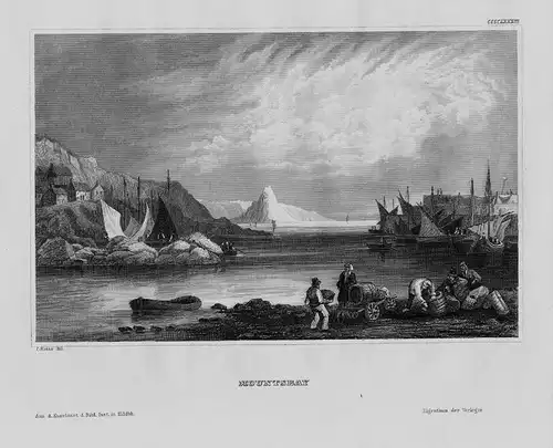 Mounts Bay Baya an Garrek Bucht Cornwall England engraving