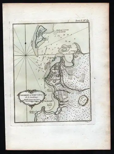 Guadeloupe Lesser Antilles Pointe a Pitre Bellin handcolored antique map