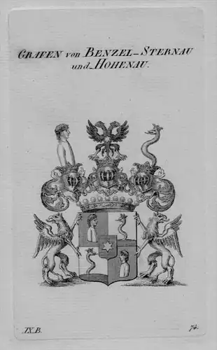 Benzel Sternau Hohenau Wappen coat of arms Heraldik crest Kupferstich