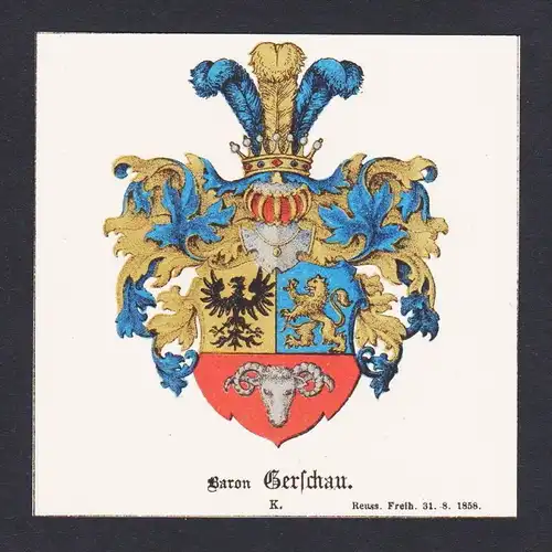 . von Gerschau Wappen Heraldik coat of arms heraldry Litho