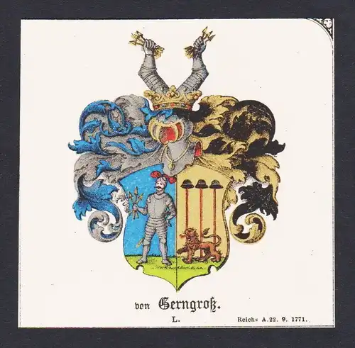 . von Gerngrok Wappen Heraldik coat of arms heraldry Litho