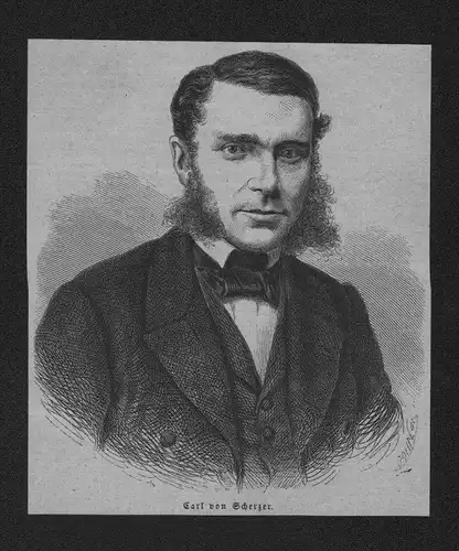 Portrait Karl von Scherzer Forschungsreisender Holzstich wood engraving