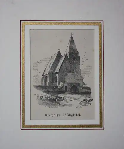 Jäschgüttel Jaszkotle Kirche Polen Poland Holzstich Passepartout 19. Jh