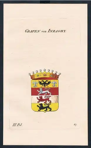 Grafen von Inzaghy Wappen Kupferstich Genealogie Heraldik coat of arms