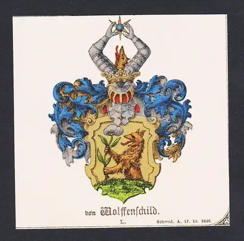 . von Wolffenschild Wappen Heraldik coat of arms heraldry Litho