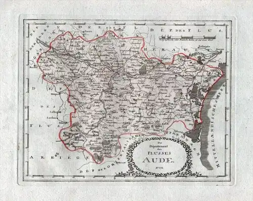 Das Departement des Flusses Aude Nr. 773 - Aude Narbonne Carcassonne Bram Limoux Quillan - carte gravure map Karte engra