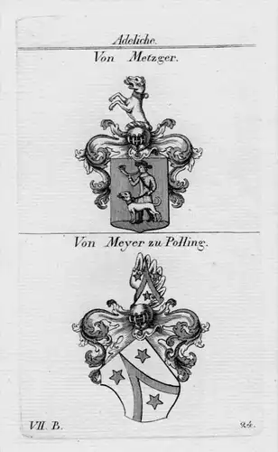 Metzger Meyer Polling Wappen coat of arms heraldry Heraldik Kupferstich