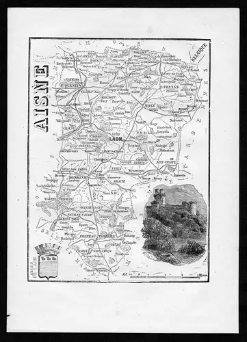 Aisne - Laon Vervins Frankreich France Departement Karte map Holzstich
