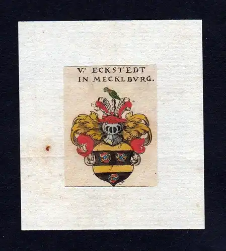 17. Jh Eckstedt Mecklenburg Wappen coat of arms heraldry Heraldik Kupferstich