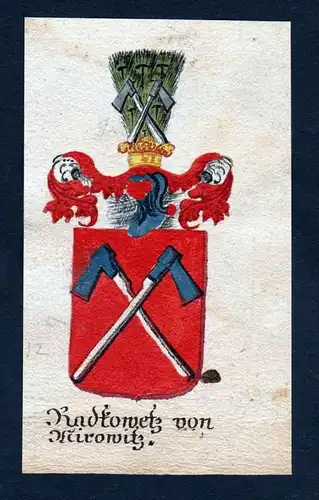 Radkowetz von Mitrowitz Mitrovice Böhmen Wappen coat of arms Manuskript