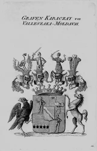 Karaczay Valleszaka Wappen Adel coat of arms heraldry Heraldik Kupferstich