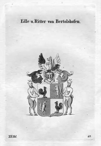 Bertolshofen Adel Wappen coat of arms heraldry Heraldik Kupferstich