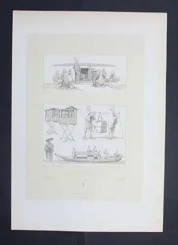 Japan Nippon Boot boat Sänfte Transport Asia Lithographie lithograph