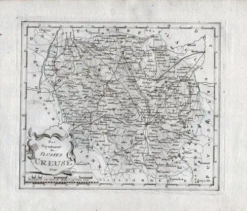 Das Departement des Flusses Creuse Nr. 786 - Creuse Gueret Aubusson Gouzon Crocq Bonnat - carte gravure map Ka