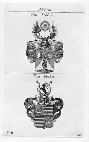 Frölich / Frohn - Wappen Adel coat of arms heraldry Heraldik Kupferstich