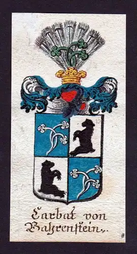 h. Carbat von Bärenstein Kabat Wappen coat of arms Manuskript Handschrift