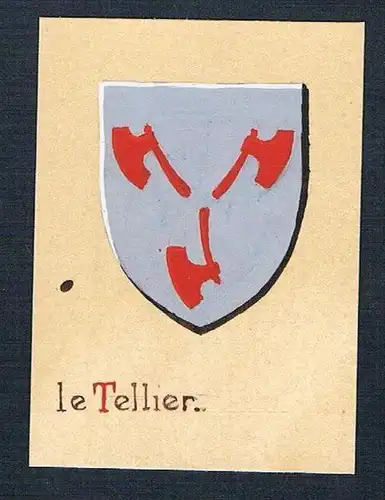 19. / 20. Jh. - le Tellier Blason Aquarelle Heraldik coat of arms heraldique