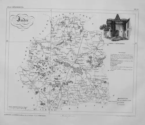 Departement Indre carte gravure Kupferstich Karte map France Frankreich
