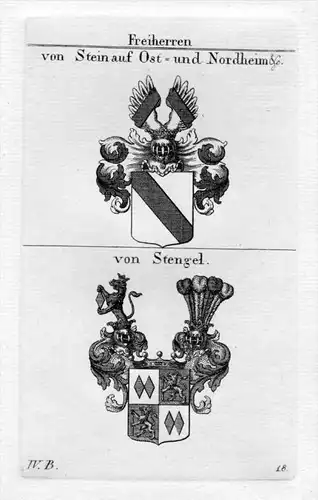 Stein auf Ost- und Nordheim - Stengel - Wappen coat of arms Heraldik heraldry Kupferstich