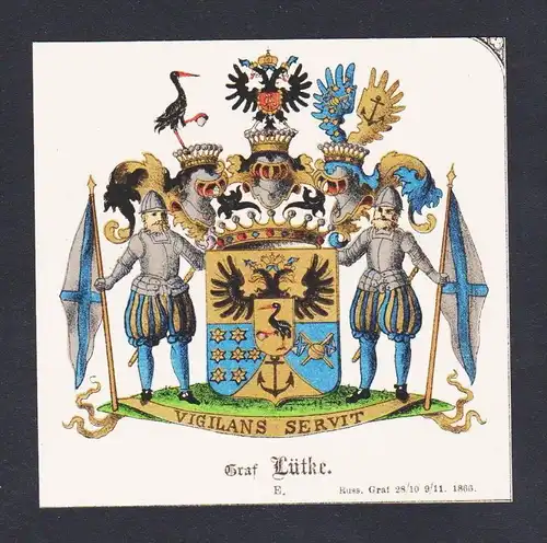 . von Lütke Wappen Heraldik coat of arms heraldry Lithographie