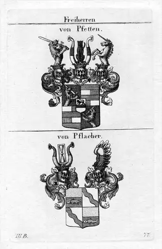 Pfetten Pflacher - Wappen Adel coat of arms heraldry Heraldik Kupferstich