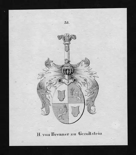Brenner Geroltstein Wappen Adel coat of arms heraldry Heraldik Lithographie