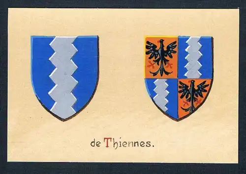 19. / 20. Jh. - de Thiennes Blason Aquarelle Wappen coat of arms Heraldik