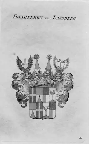 Lassberg Wappen Adel coat of arms heraldry Heraldik crest Kupferstich