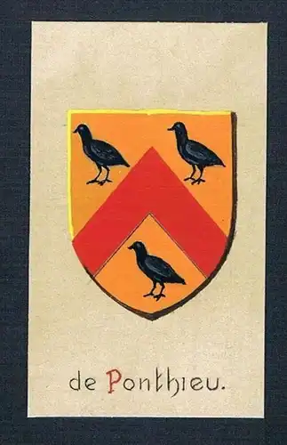 19. / 20. Jh. - de Ponthieu Blason Aquarelle Wappen coat of arms Heraldik