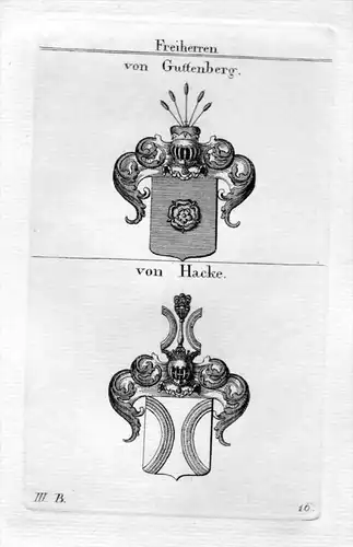 von Guttenberg / von Hacke / Bayern - Wappen coat of arms Heraldik heraldry Kupferstich
