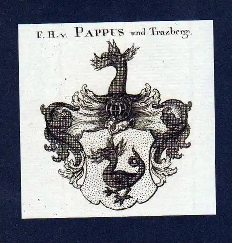 Freiherren Pappus Trazberg Kupferstich Wappen engraving Heraldik crest