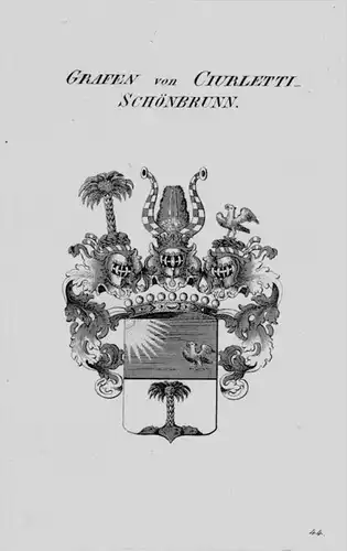 Ciurletti Schönbrunn Wappen Adel coat of arms heraldry Heraldik Kupferstich
